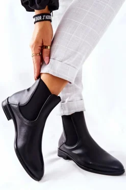 Skórzane Botki Sergio Leone BT523 Czarne Damskie Czarne Botki|Botki Zimowe Damskie