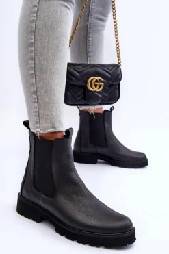 Botki Skórzane|Czarne Botki><noscript><img width=