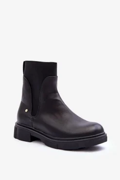 Clearance Boto Skórzane Botki Sztyblety Damskie Czarny Tannaz