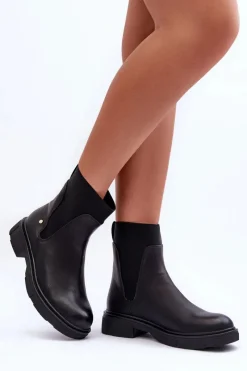 Clearance Boto Skórzane Botki Sztyblety Damskie Czarny Tannaz