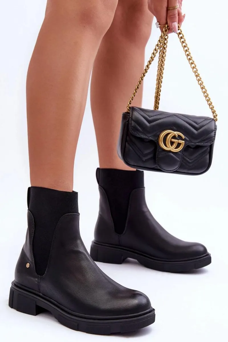 Clearance Boto Skórzane Botki Sztyblety Damskie Czarny Tannaz