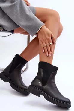 Clearance Boto Skórzane Botki Sztyblety Damskie Czarny Tannaz