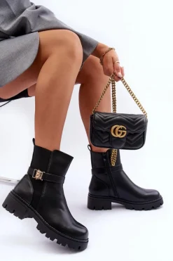 Hot Boto Skórzane Botki Sztyblety Damskie Czarne Elspetia