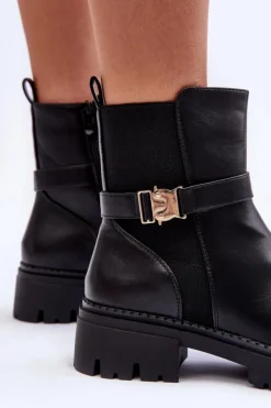 Hot Boto Skórzane Botki Sztyblety Damskie Czarne Elspetia