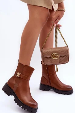 Best Boto Skórzane Botki Sztyblety Damskie Brązowe Elspetia