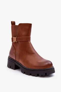 Best Boto Skórzane Botki Sztyblety Damskie Brązowe Elspetia