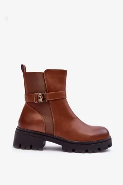 Best Boto Skórzane Botki Sztyblety Damskie Brązowe Elspetia