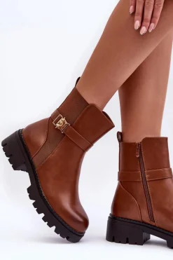 Best Boto Skórzane Botki Sztyblety Damskie Brązowe Elspetia