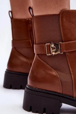 Best Boto Skórzane Botki Sztyblety Damskie Brązowe Elspetia