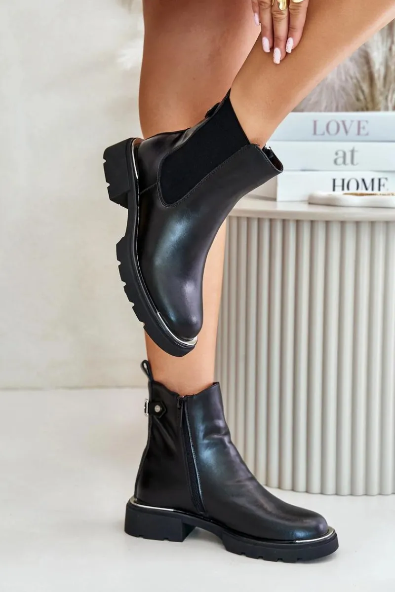 Botki Ocieplane|Czarne Botki>GOE Skórzane Botki Sztyblety Na Zamek OO2N4147-E2 Czarne