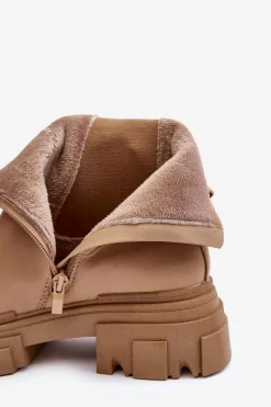 Hot Boto Skórzane Botki Sztyblety Na Płaskim Obcasie i Platformie Beżowe Solita