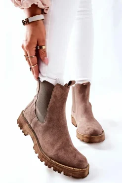 Best Skórzane Botki Sztyblety Nicole Brązowe Brace Damskie Botki Zimowe Damskie|Brązowe I Beżowe Botki