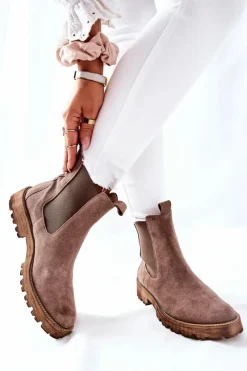 Best Skórzane Botki Sztyblety Nicole Brązowe Brace Damskie Botki Zimowe Damskie|Brązowe I Beżowe Botki