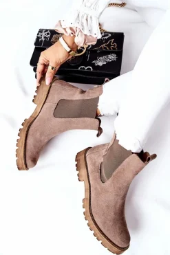 Best Skórzane Botki Sztyblety Nicole Brązowe Brace Damskie Botki Zimowe Damskie|Brązowe I Beżowe Botki