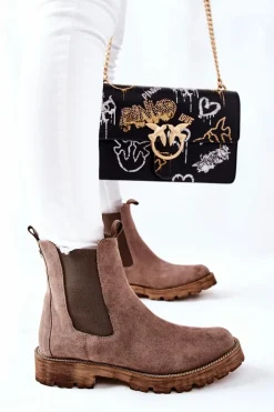 Best Skórzane Botki Sztyblety Nicole Brązowe Brace Damskie Botki Zimowe Damskie|Brązowe I Beżowe Botki