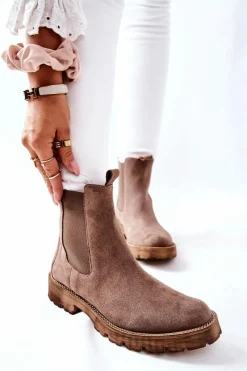 Best Skórzane Botki Sztyblety Nicole Brązowe Brace Damskie Botki Zimowe Damskie|Brązowe I Beżowe Botki