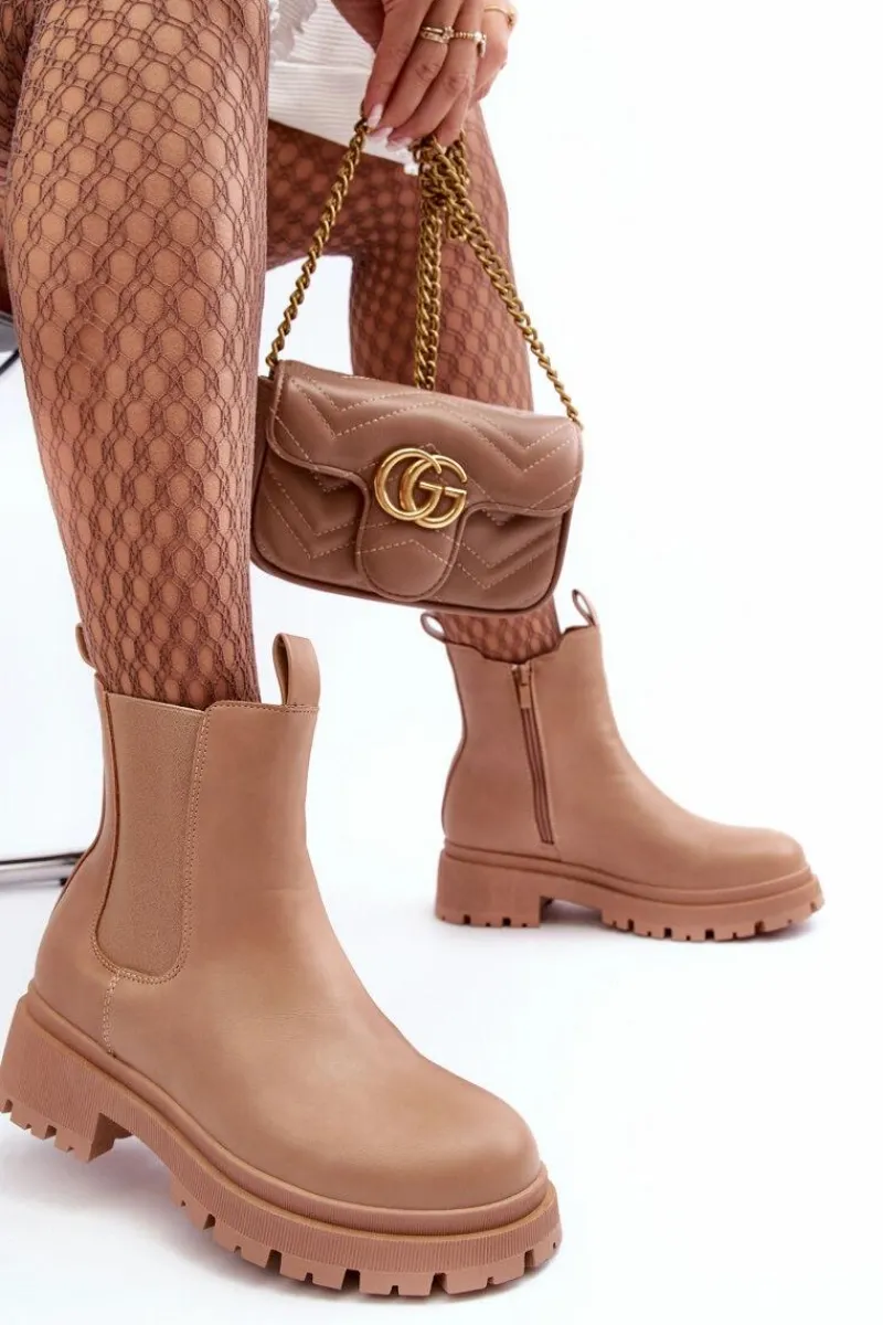 Brązowe I Beżowe Botki|Botki Płaskie>Boto Skórzane Botki Sztyblety Na Suwak Ciemnobeżowe Pitrese