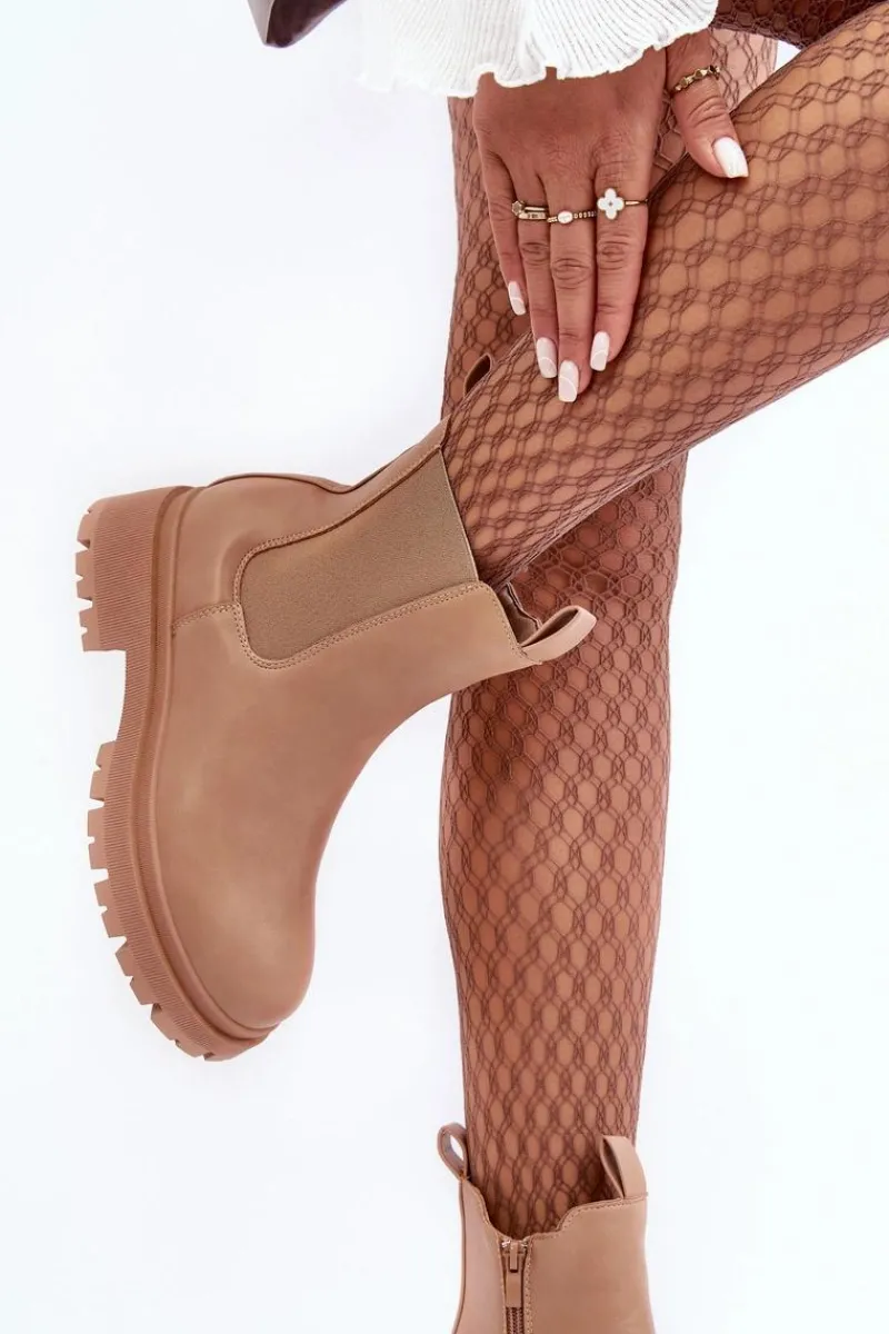 Brązowe I Beżowe Botki|Botki Płaskie>Boto Skórzane Botki Sztyblety Na Suwak Ciemnobeżowe Pitrese