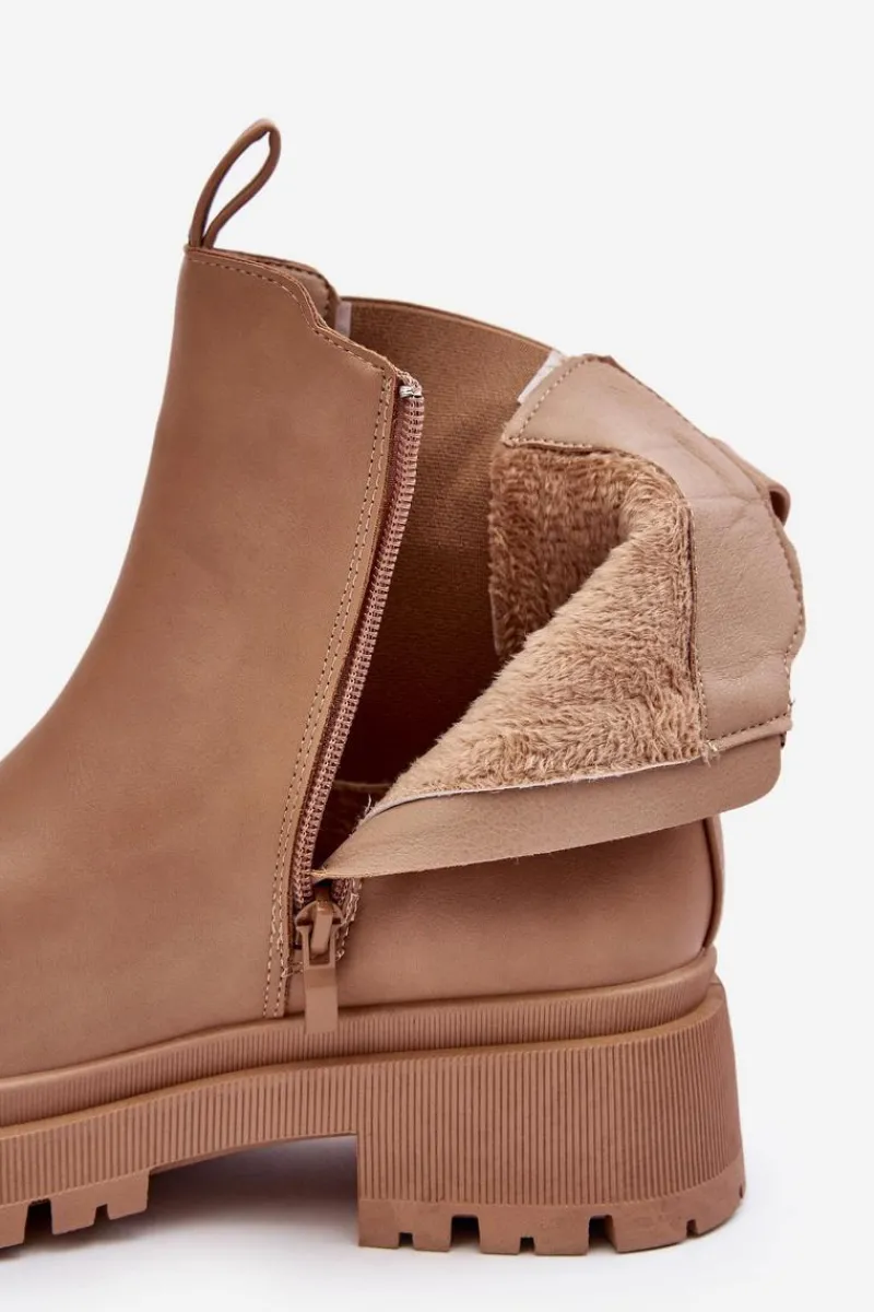 Brązowe I Beżowe Botki|Botki Płaskie>Boto Skórzane Botki Sztyblety Na Suwak Ciemnobeżowe Pitrese
