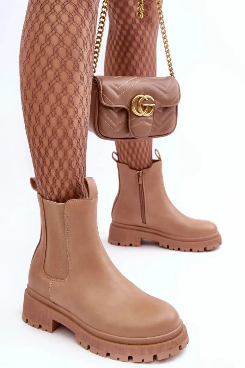 Brązowe I Beżowe Botki|Botki Płaskie>Boto Skórzane Botki Sztyblety Na Suwak Ciemnobeżowe Pitrese