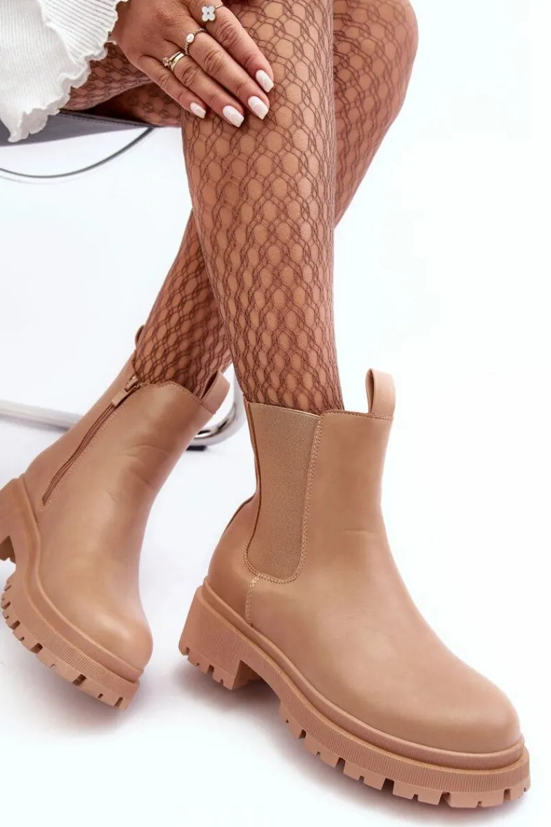 Brązowe I Beżowe Botki|Botki Płaskie>Boto Skórzane Botki Sztyblety Na Suwak Ciemnobeżowe Pitrese