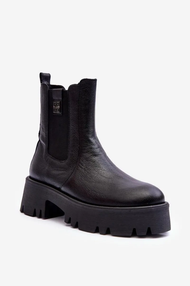 Botki Ocieplane|Botki Skórzane>Boto Skórzane Botki Sztyblety Na Masywnej Platformie Czarne Lemar Lisencca Czarny