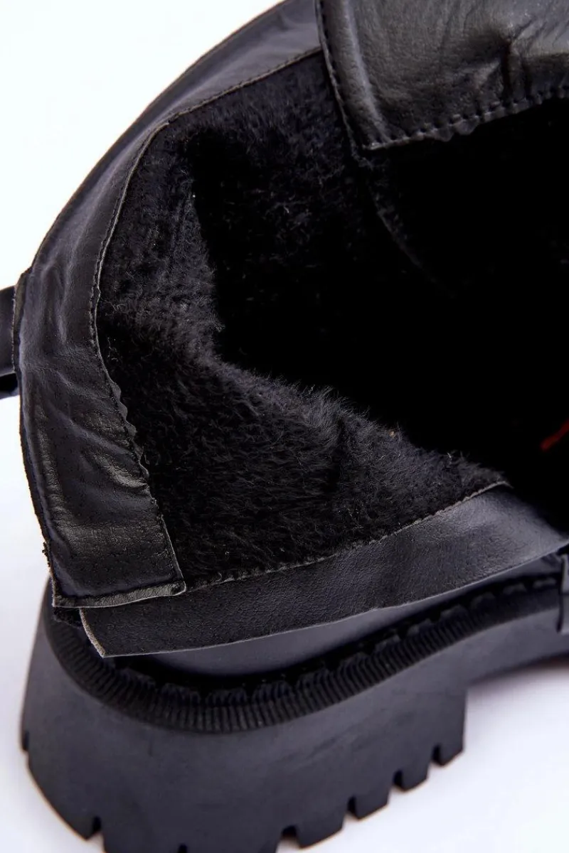 Botki Ocieplane|Botki Skórzane>Boto Skórzane Botki Sztyblety Na Masywnej Platformie Czarne Lemar Lisencca Czarny