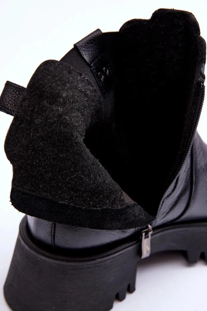 Botki Ocieplane|Botki Skórzane>Boto Skórzane Botki Sztyblety Na Masywnej Platformie Czarne Lemar Lisencca Czarny