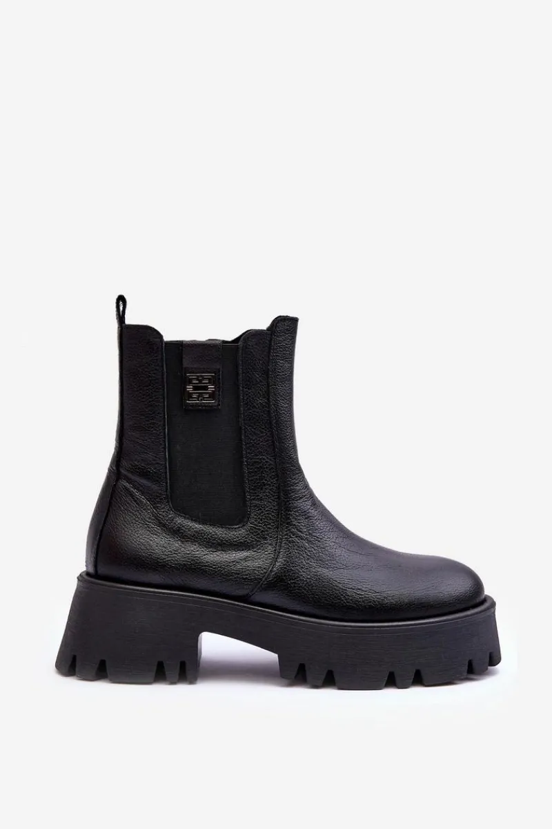 Botki Ocieplane|Botki Skórzane>Boto Skórzane Botki Sztyblety Na Masywnej Platformie Czarne Lemar Lisencca Czarny
