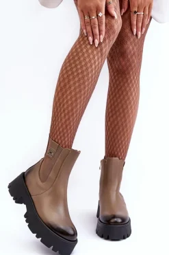 Botki Skórzane|Botki Zimowe Damskie>Boto Skórzane Botki Sztyblety Na Masywnej Platformie Beżowe Lemar Lisencca