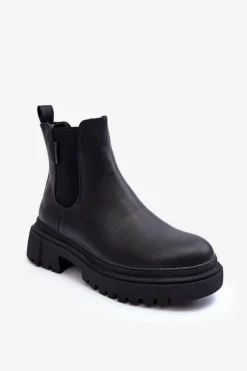 Hot Big Star Shoes Skórzane Botki Sztyblety Ocieplane Big Star MM274619 Czarne