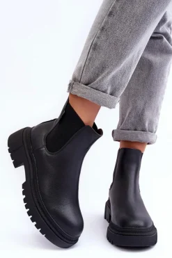 Hot Big Star Shoes Skórzane Botki Sztyblety Ocieplane Big Star MM274619 Czarne