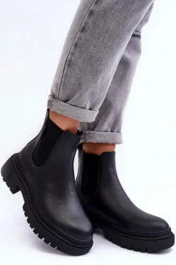 Hot Big Star Shoes Skórzane Botki Sztyblety Ocieplane Big Star MM274619 Czarne