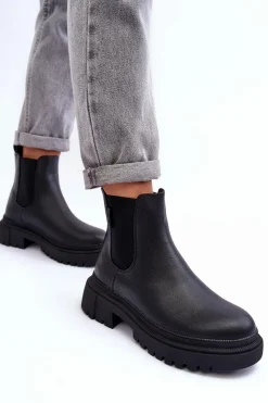 Hot Big Star Shoes Skórzane Botki Sztyblety Ocieplane Big Star MM274619 Czarne