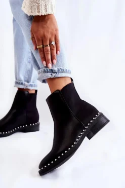 Czarne Botki|Botki Zimowe Damskie><noscript><img width=