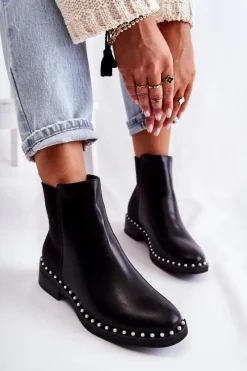 Czarne Botki|Botki Zimowe Damskie><noscript><img width=