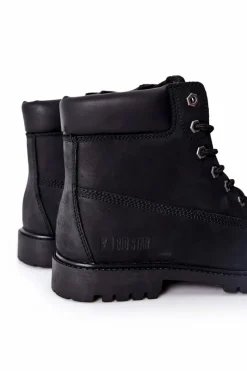 Sale Big Star Shoes Skórzane Botki Trapery Big Star II174263 Czarne