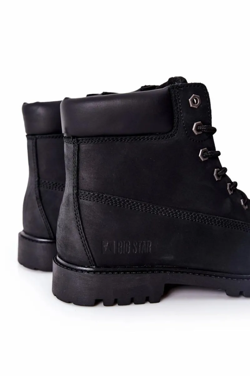 Sale Big Star Shoes Skórzane Botki Trapery Big Star II174263 Czarne