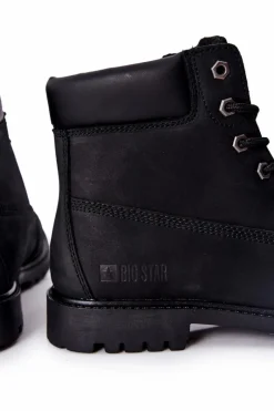 Sale Big Star Shoes Skórzane Botki Trapery Big Star II174263 Czarne