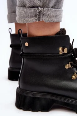 Botki Ocieplane|Damskie Trapery></noscript>GOE Skórzane Botki Trapery Damskie MM2N4082 Czarne Czarny