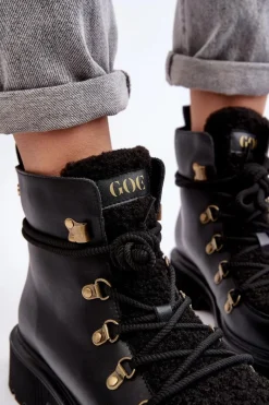 Botki Ocieplane|Damskie Trapery></noscript>GOE Skórzane Botki Trapery Damskie MM2N4082 Czarne Czarny