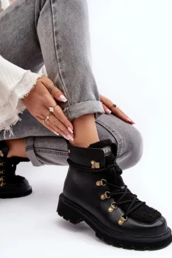 Botki Ocieplane|Damskie Trapery></noscript>GOE Skórzane Botki Trapery Damskie MM2N4082 Czarne Czarny