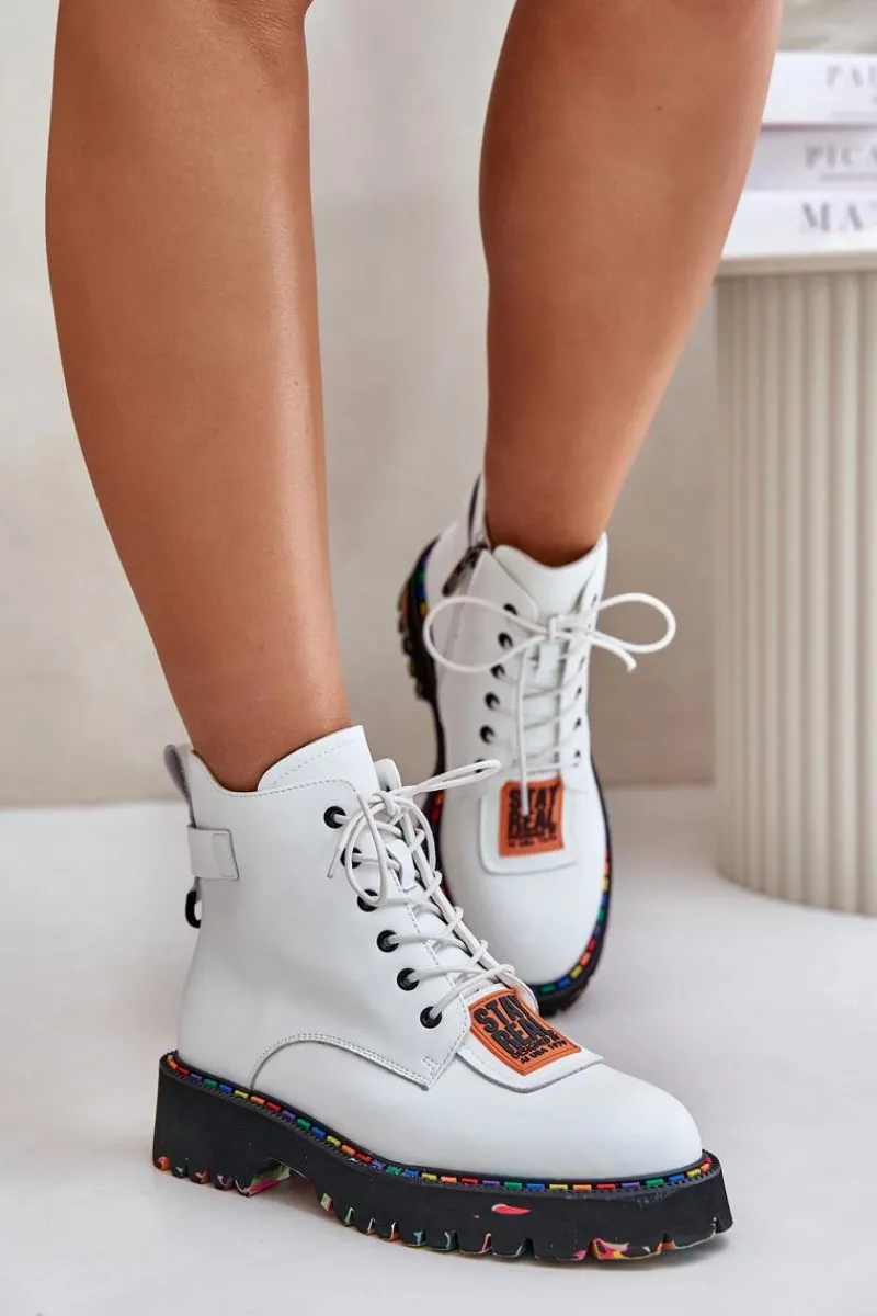 Online Skórzane Botki Trapery Damskie Na Zamek 55C0515 Białe Damskie Botki Ocieplane|Damskie Trapery