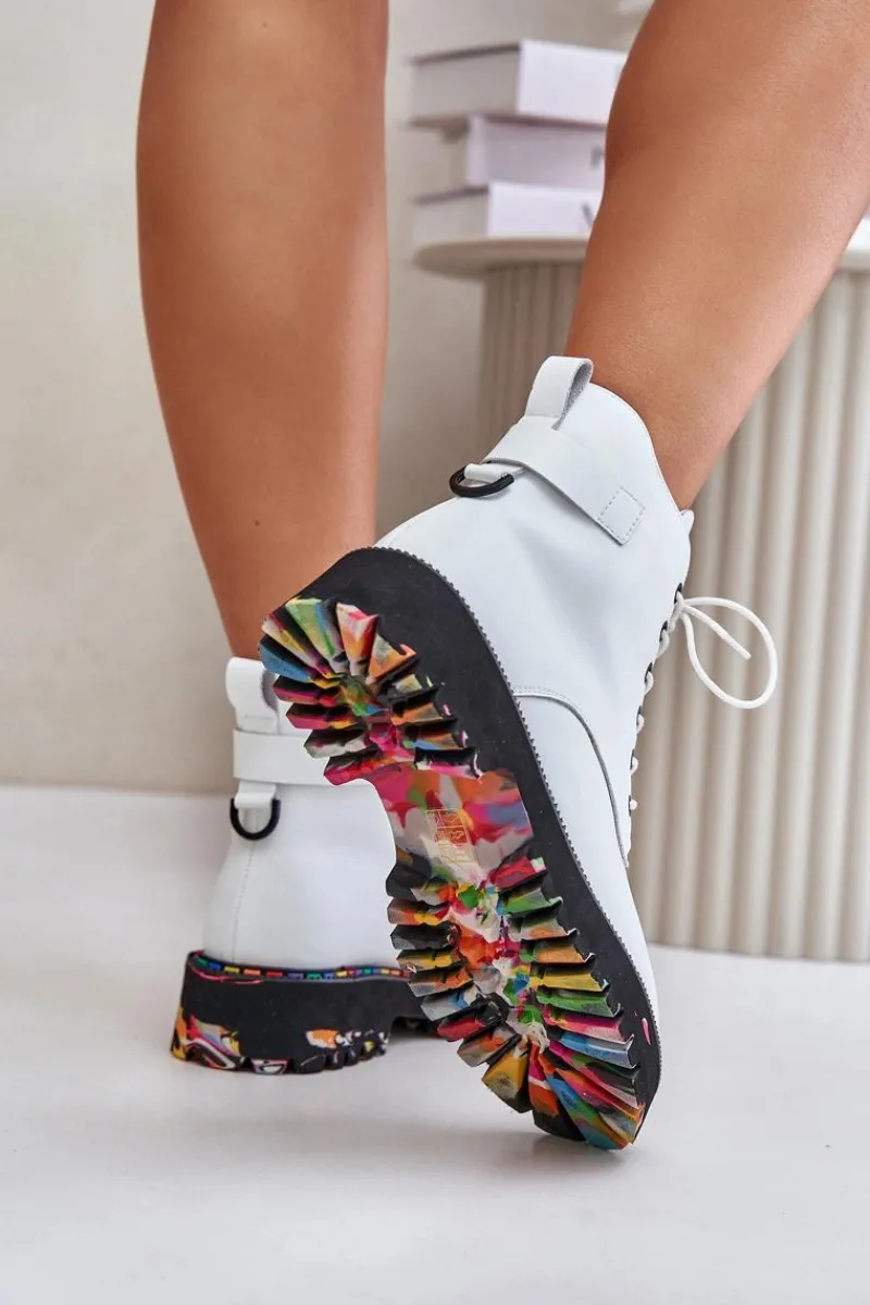 Online Skórzane Botki Trapery Damskie Na Zamek 55C0515 Białe Damskie Botki Ocieplane|Damskie Trapery