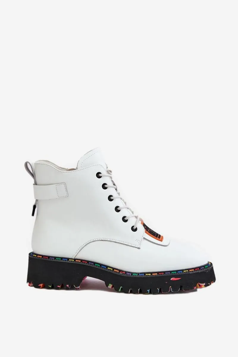 Online Skórzane Botki Trapery Damskie Na Zamek 55C0515 Białe Damskie Botki Ocieplane|Damskie Trapery