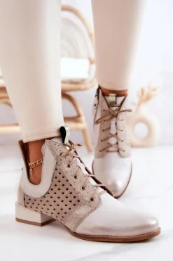 Sale Skórzane Botki Trzewiki 05541-25 Jasnobeżowe Damskie Botki Wiosenne|Botki Maciejka