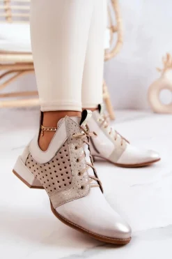 Sale Skórzane Botki Trzewiki 05541-25 Jasnobeżowe Damskie Botki Wiosenne|Botki Maciejka