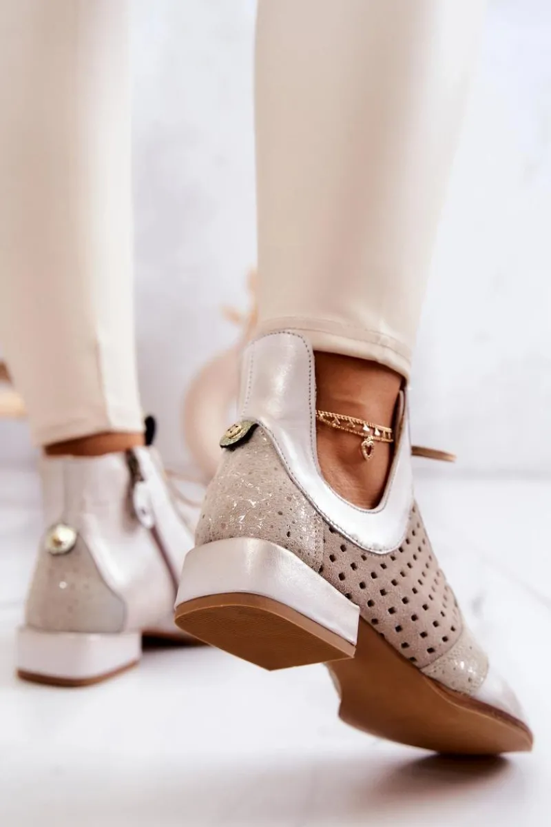 Sale Skórzane Botki Trzewiki 05541-25 Jasnobeżowe Damskie Botki Wiosenne|Botki Maciejka