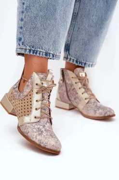 Botki Wiosenne|Botki Maciejka>Maciejka Skórzane Botki Trzewiki 05541-04 Beżowo-Złote