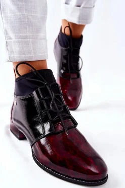 Discount Maciejka Skórzane Botki Trzewiki Marmurki Bordowe 04744-29